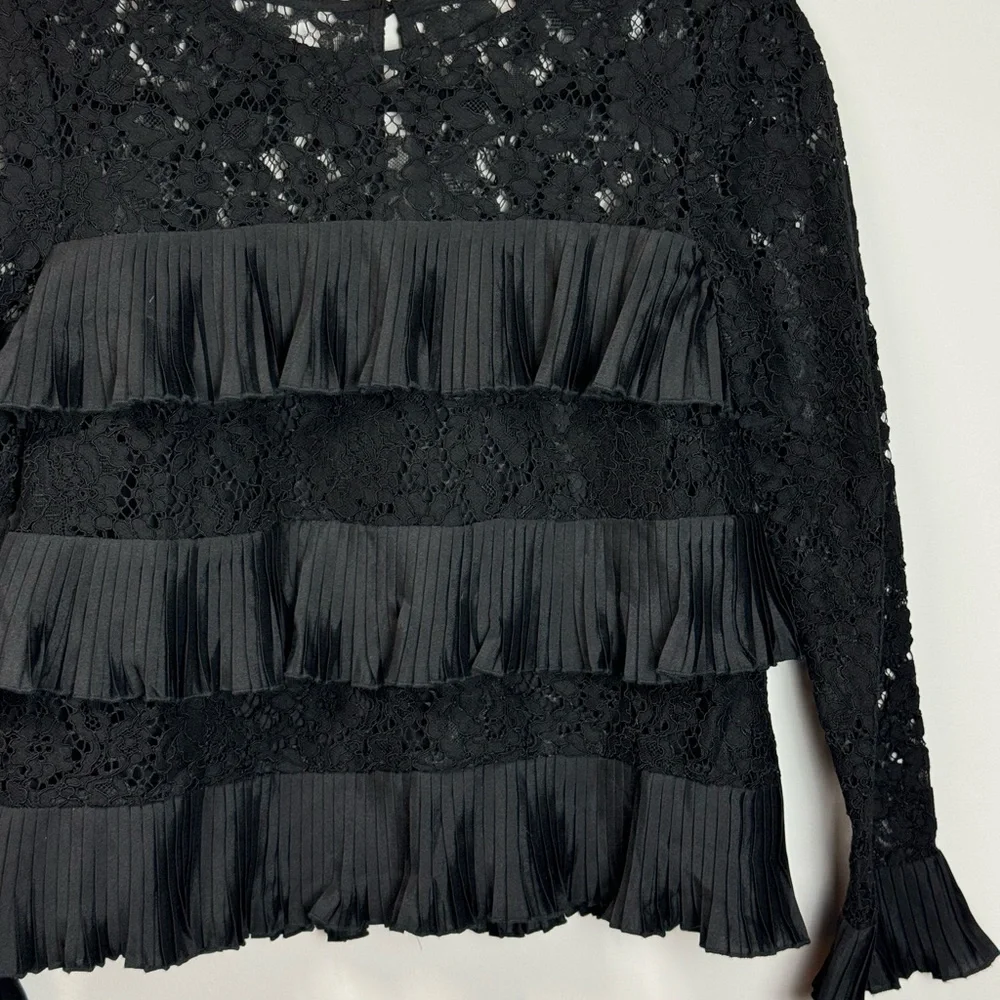J.Crew Pleated Ruffled Lace Blouse sz 0